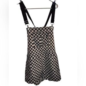 Hot Topic Plus Size Overall Shorts in Black and White Checkerboard pattern